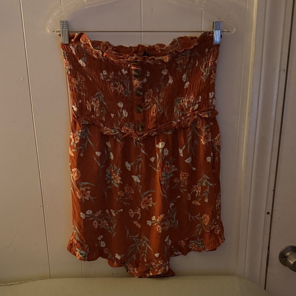 American Eagle Outfitters Rust Floral Strapless Romper